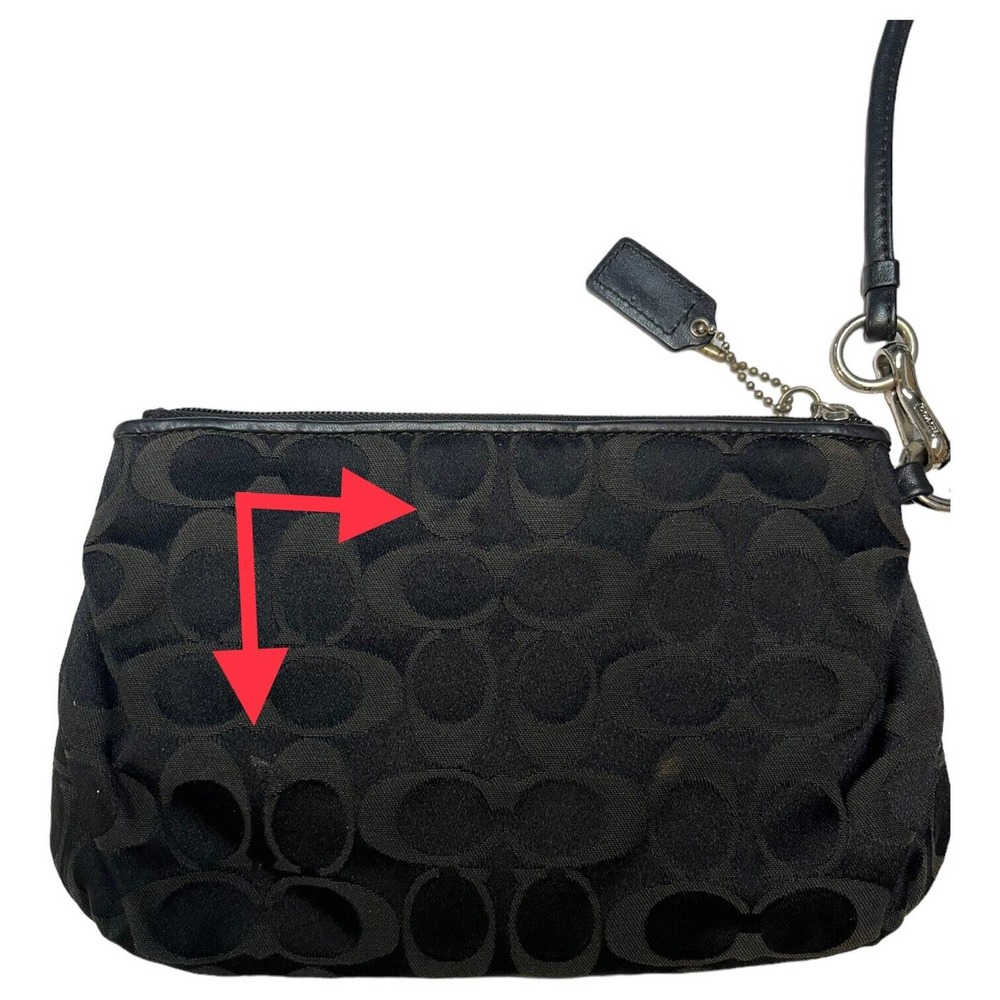 Coach Wristlet Womens Signature Monogram Fabric Zip Closure Black Gray/Green - Picture 13 of 13